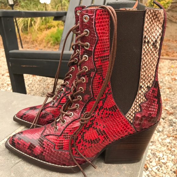 Coach Lace Up Bootie With Patchwork Snake NEW - Picture 9 of 9